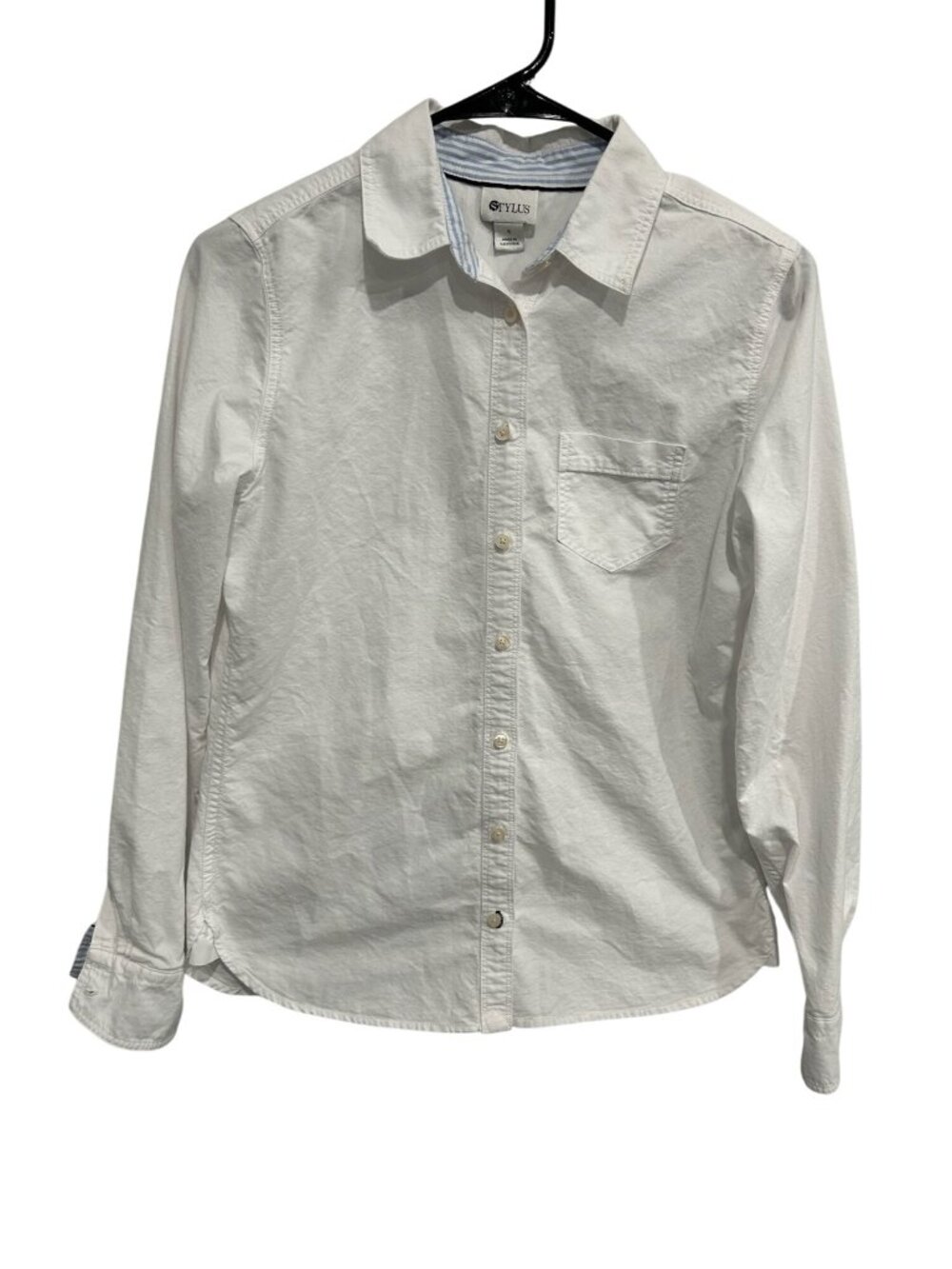 Stylus Womens White Button-Down Long Sleeve Shirt Size S Cotton Casual Basic